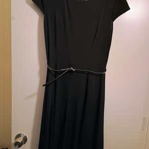 Elegant Black Midi Dress with Belt